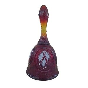 Fenton Glass Bell Red Christmas Holiday Decoration Hand painted Ringing Bell
